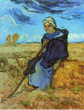  Shepherd Oil Painting - The Shepherdess after Millet Vincent van Gogh
